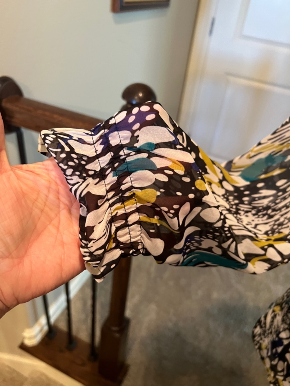 Fashion Bug Black Abstract Print Blouse with White, Yellow & Teal Accents - Picture 7 of 10